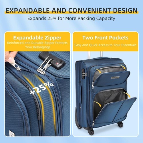 Luggage Sets 5 Piece Softside Expandable Suitcases Set+Spinner Wheels TSA Lock - Picture 52 of 56