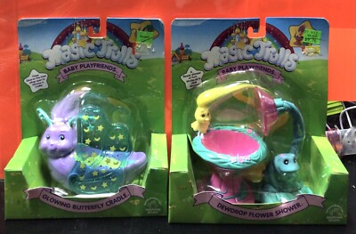 LOT OF TWO MAGIC TROLLS BABY PLAYFRIENDS DEWDROP FLOWER GLOWING BUTTERFLY CRADLE