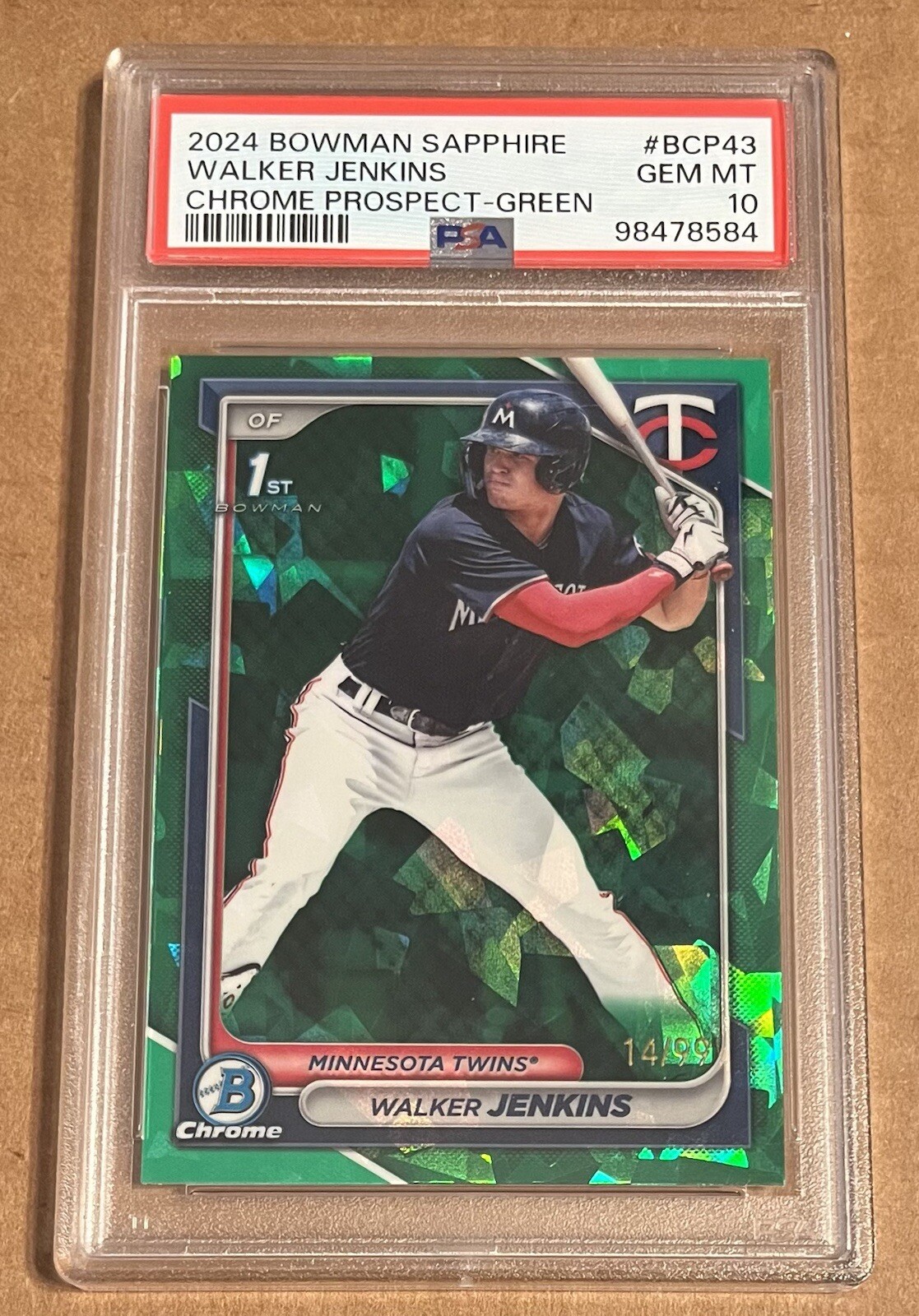 2024 Bowman Chrome 1st Walker Jenkins Green Sapphire Refractor /99 RC SSP PSA 10