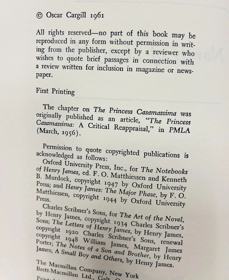 Oscar Cargill THE NOVELS OF HENRY JAMES 1st Edition 1st Printing 1961 HC DJ — 第 4/4 张图片