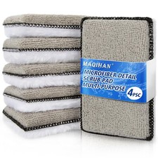 4PCS Microfiber Pads Detailing Sponge Two Sides,Microfiber Cloth Nylon Bristle