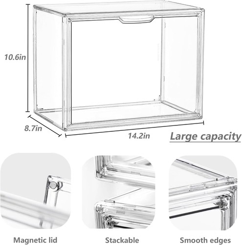 Clear Acrylic Display Case Stackable Plastic Storage Bins with Magnetic Attract - Picture 2 of 2