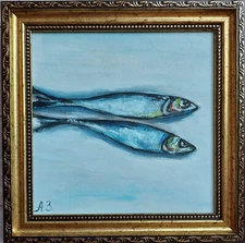 Sardine original painting Fish oil Painting Seafood Art Sardine Still life Fish