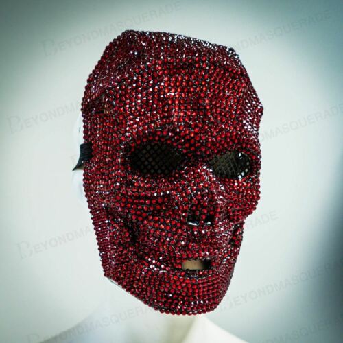 Rhinestone Face Mask Bling Bling Mask Full Face Skull Masquerade Mask Red - Picture 2 of 4