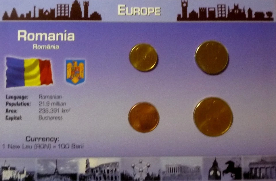 2008 2009 2010 ROMANIA - BU TYPE SET (4) - 1, 5, 10, 50 BANI - LITTLETON CARD - Image 4 of 4