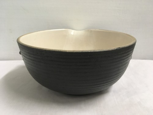 Antique Bowl Cold Painted Stoneware Pottery Ribbed Pour Spout Roses - Picture 5 of 12