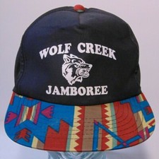Old Vintage 1990s WOLF CREEK JAMBOREE SOUTHWEST AZTEC SNAPBACK TRUCKER HAT CAP