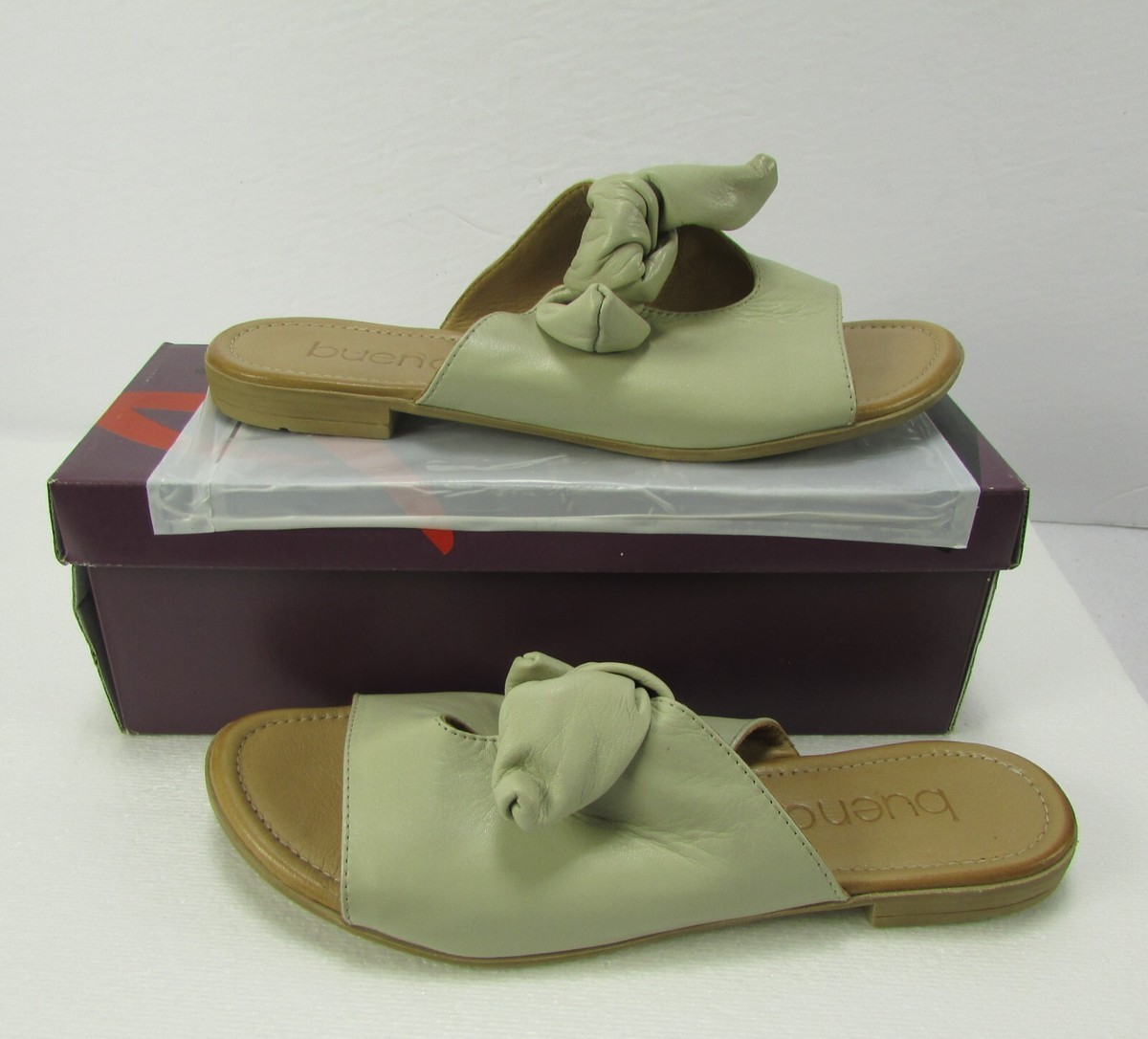 Bueno Joley Leather Tie Bow Slide Sandals Bamboo Size 6.5 -7 | eBay