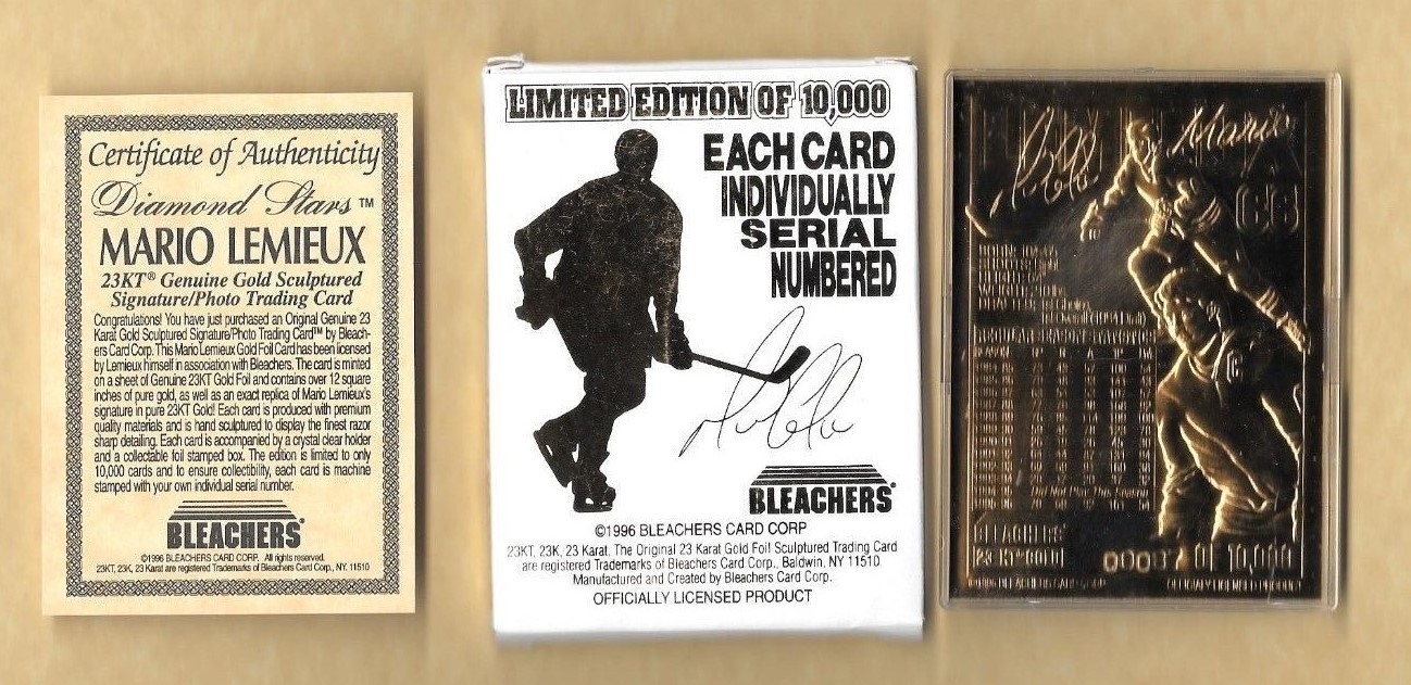 MARIO LEMIEUX DIAMOND STARS 23 KT GENUINE GOLD SCULPTURED SIGNATURE 87