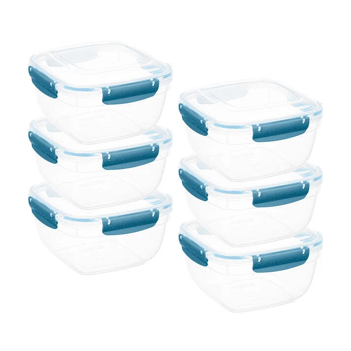 Superio Plastic Food Storage Containers, Airtight Lids, 80 oz., Blue, 6 pack