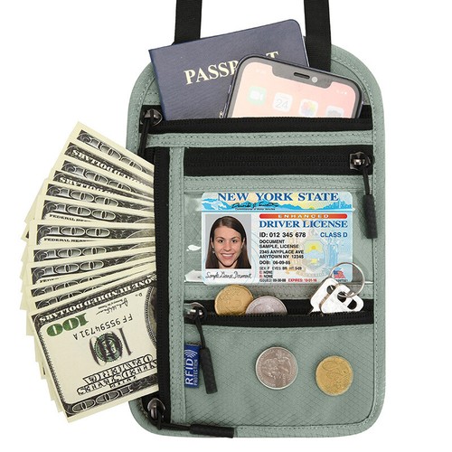 Borsa portapassaporto da viaggio impermeabile uomo donna protezione cinturino collo Regno Unito - Foto 19 di 19