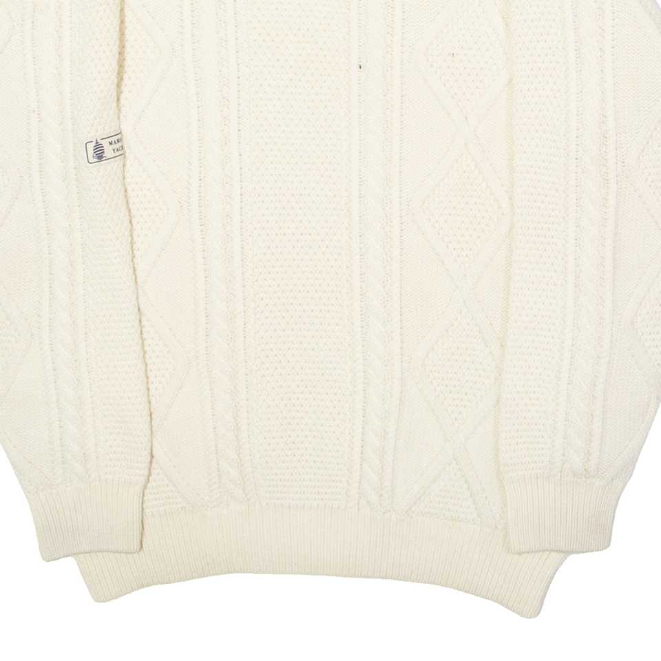 MARINA YACHTING Mens Heavy Knit Jumper Cream Crew Neck Cable Knit Wool
