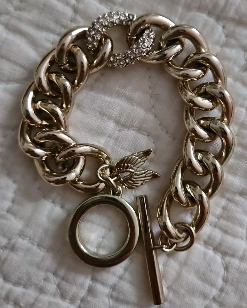 Victoria's Secret Gold Chunky Toggle Chain Bracelet W/Rhinestone