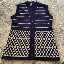 Vintage Sweater Vest, Made In USA Striped Diamonds Blue White Sz 8