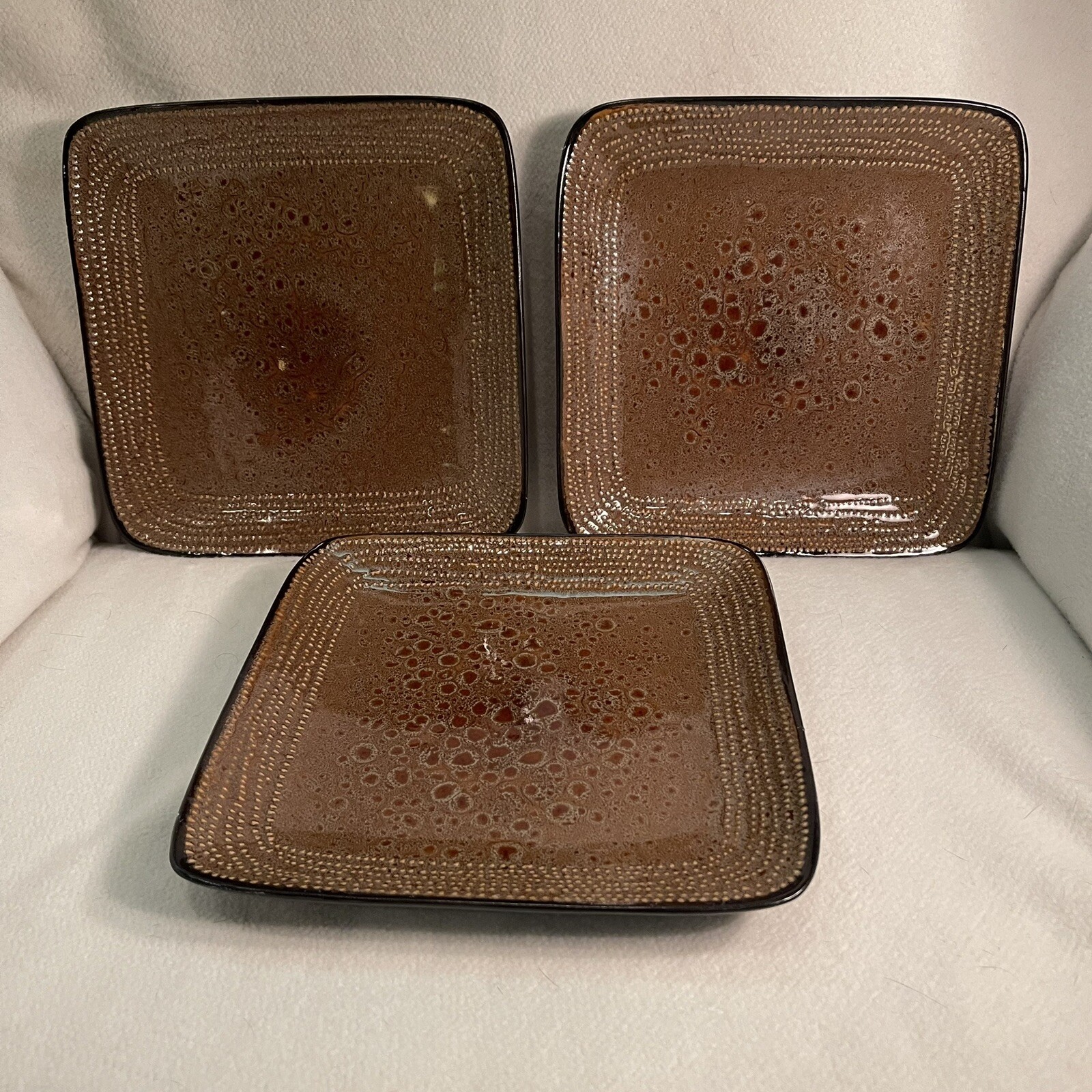 Better Homes & Gardens Brown Splatter Glaze Dessert: Salad Plates Set 3