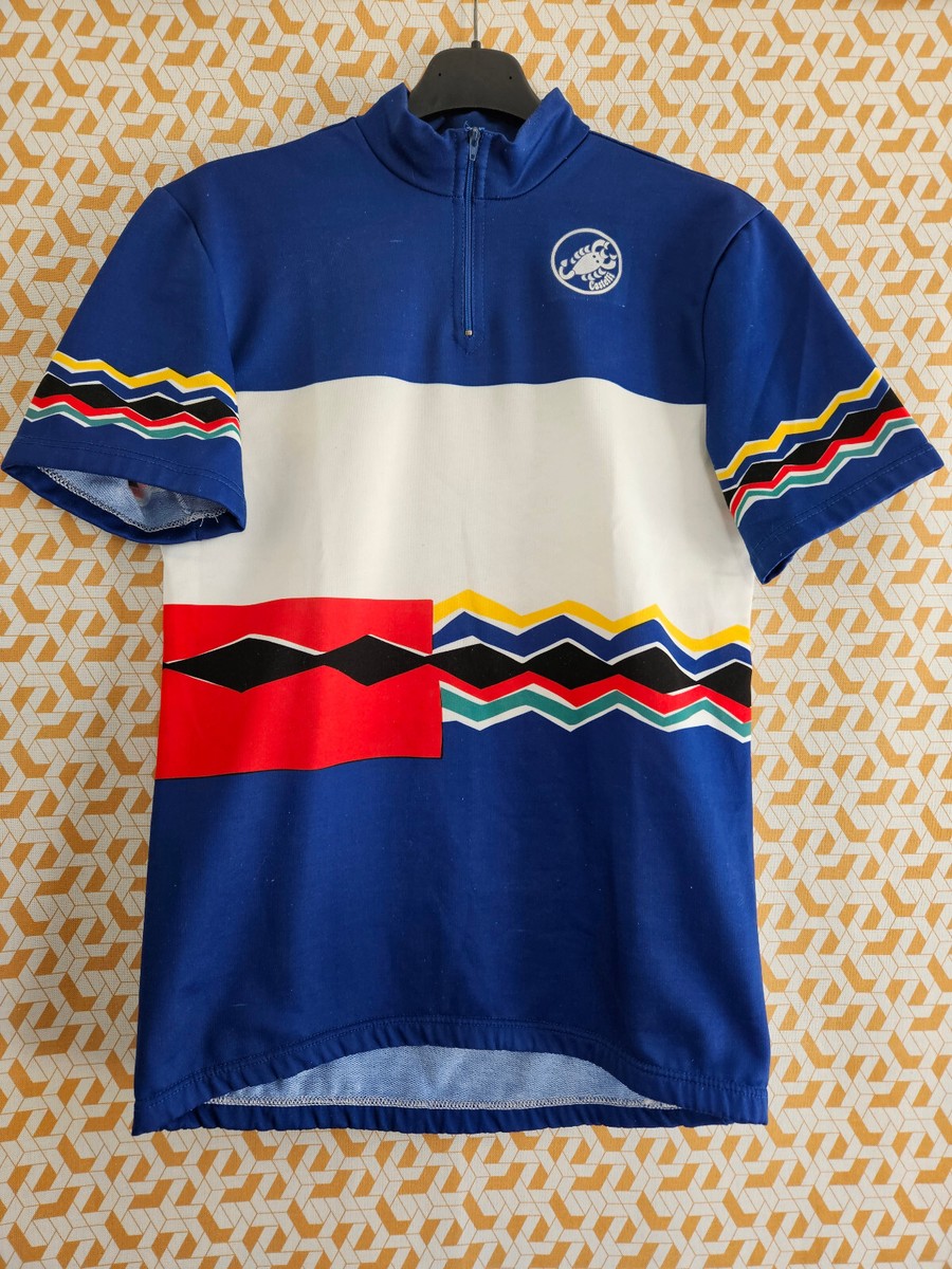 Maillot Cycliste Vintage Castelli Années 90 - Bleu - Taille L - Manches Courtes - Polyester