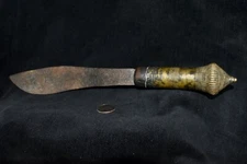 Antique Iron Knife with Incised Brass Handle from Ayutthuya / Ayuthiya Thailand
