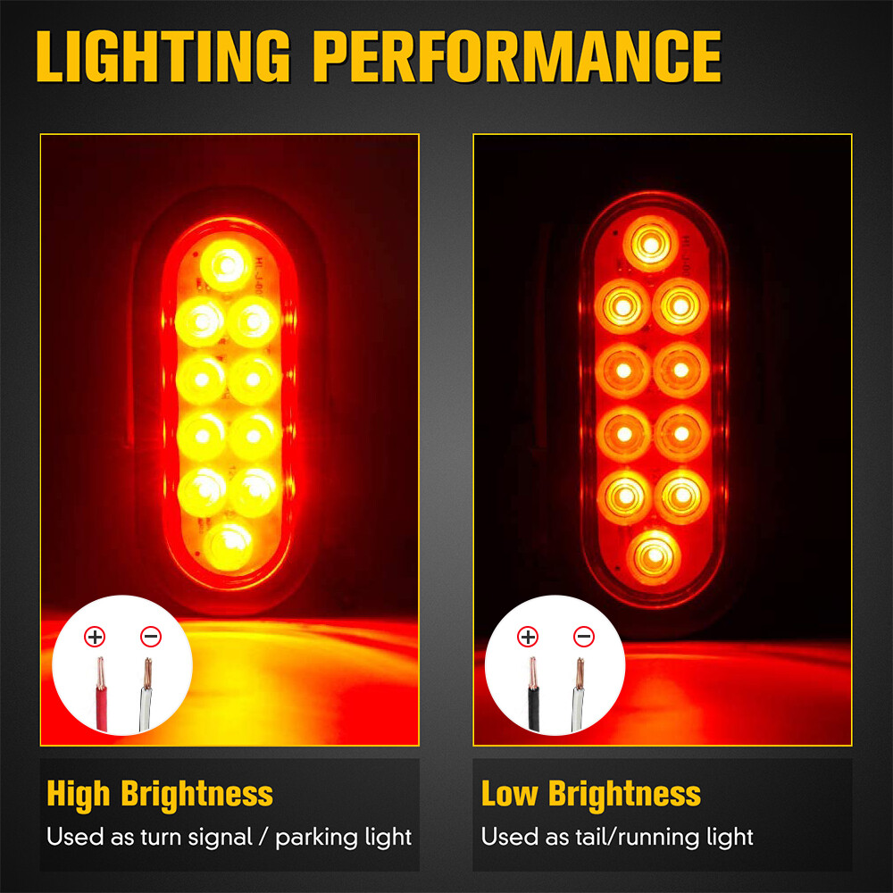 4 Pack Red 6" LED Oval Truck Trailer Lights - Stop/Turn/Tail - Sealed W/ Grommets - Aaiwa