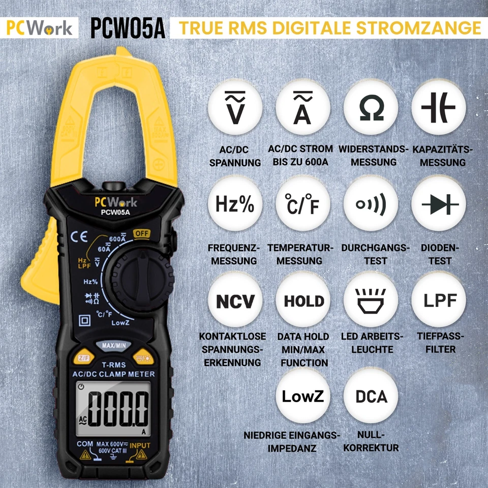 Stromzange 600A AC DC Gleichstromzange Zangenmultimeter LoZ Tiefpassfilter PCW05 - Bild 2 von 4
