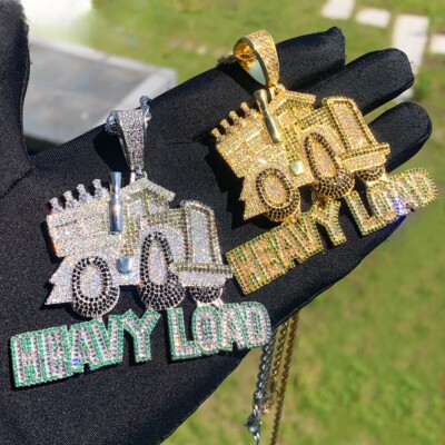 5AAA+ CZ Hop Hip Ice Out Heavy Load Truck Pendant Chain 24k Real Gold Plated