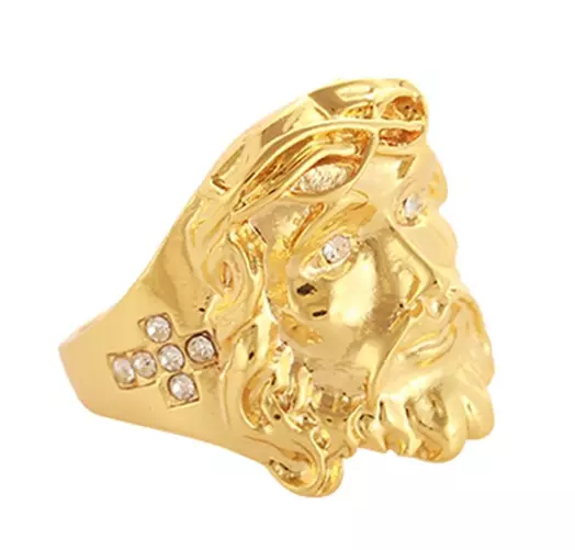 Bague Chevaliere t te de j sus et croix catholique diamant strass
