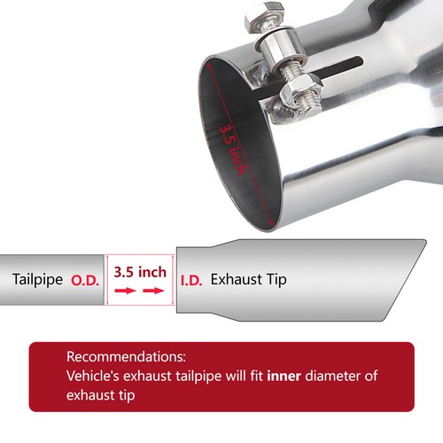 Exhaust Tip 3.5" Inlet 5" Outlet 12"Long Bolt On Angle Cut Rolled Edge Tail Pipe - Picture 4 of 11