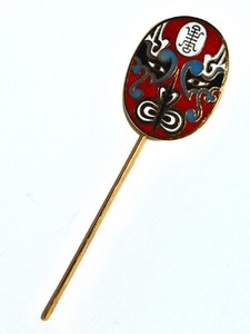 Vintage Japanese Kabuki Mask Bookmark Cloisonne Enamel Asian Opera Theater Face