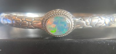 Sarda,Bali Made,  Love One Another Ethiopian Opal & Sterling Cuff Bracelet-2 Szs