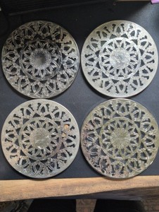 Lot Of 4 Silver And Glass Trivets Italy