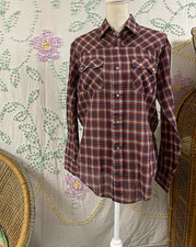 VintageLevi's Men's Red/Blue Plaid Cotton Button-Up Shirt Point Collar Pockets M