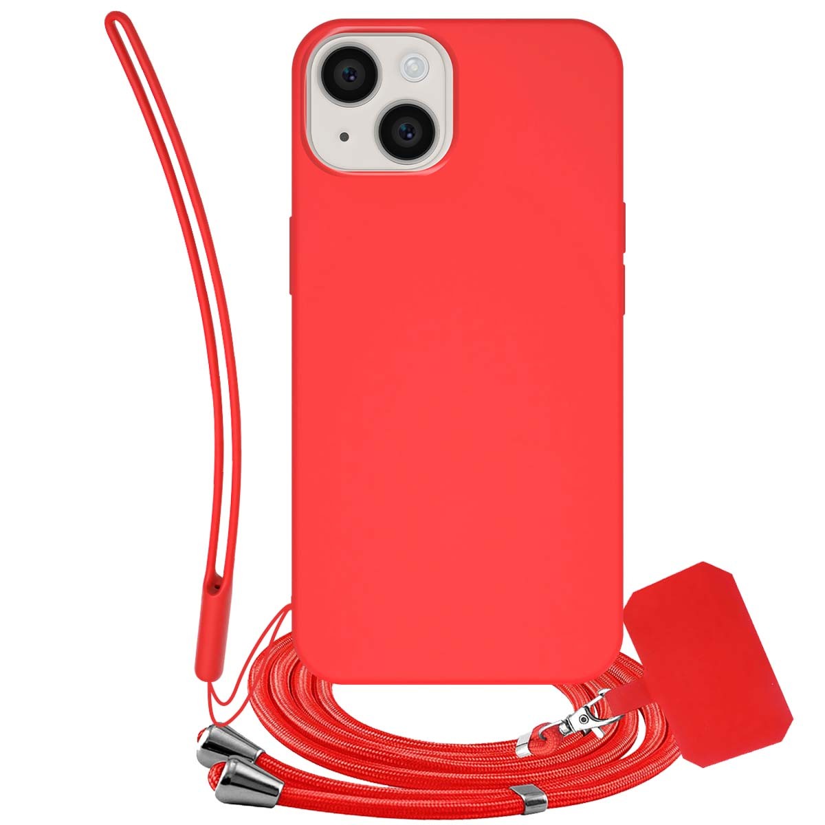 Coque silicone iPhone 14 Plus avec cordon Jaym rouge antichoc pour éviter les chutes et casses