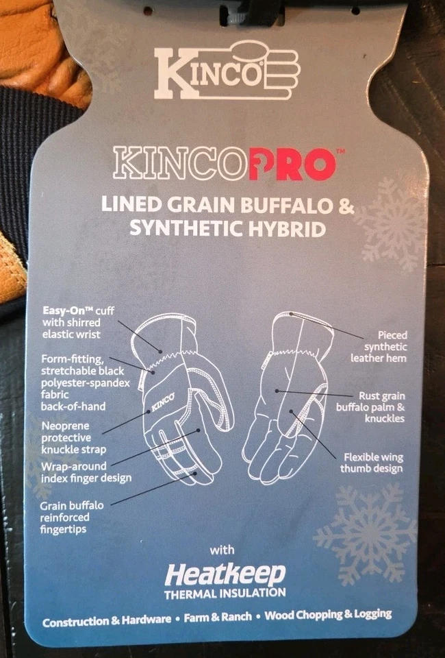 Kinco 104HK Lined Premium Hybrid Leather Work Gloves, Heatkeep - Size Medium - Image 3 of 4