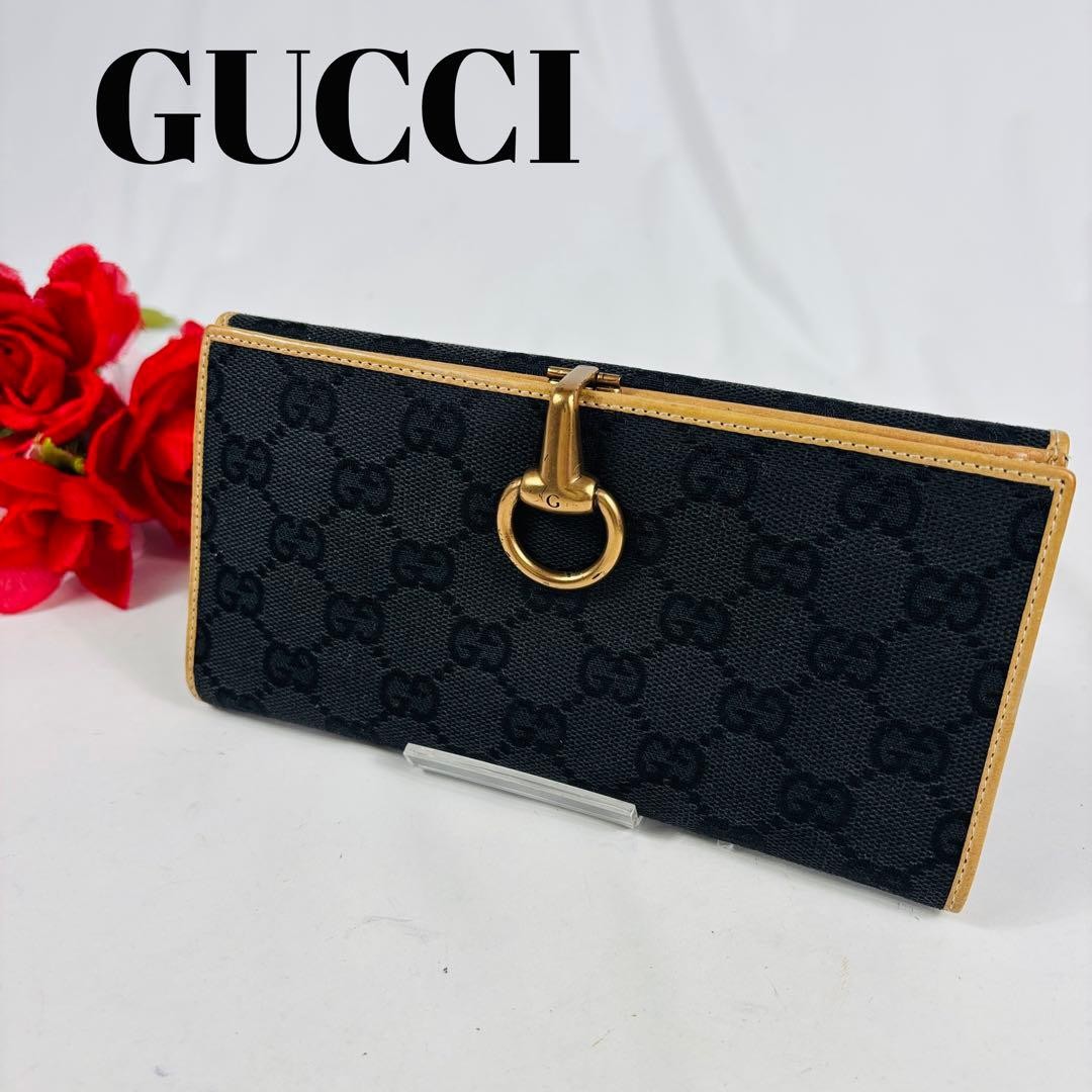 GUCCI Long wallet GG canvas leather Gold hardware Vintage Authentic From Japan