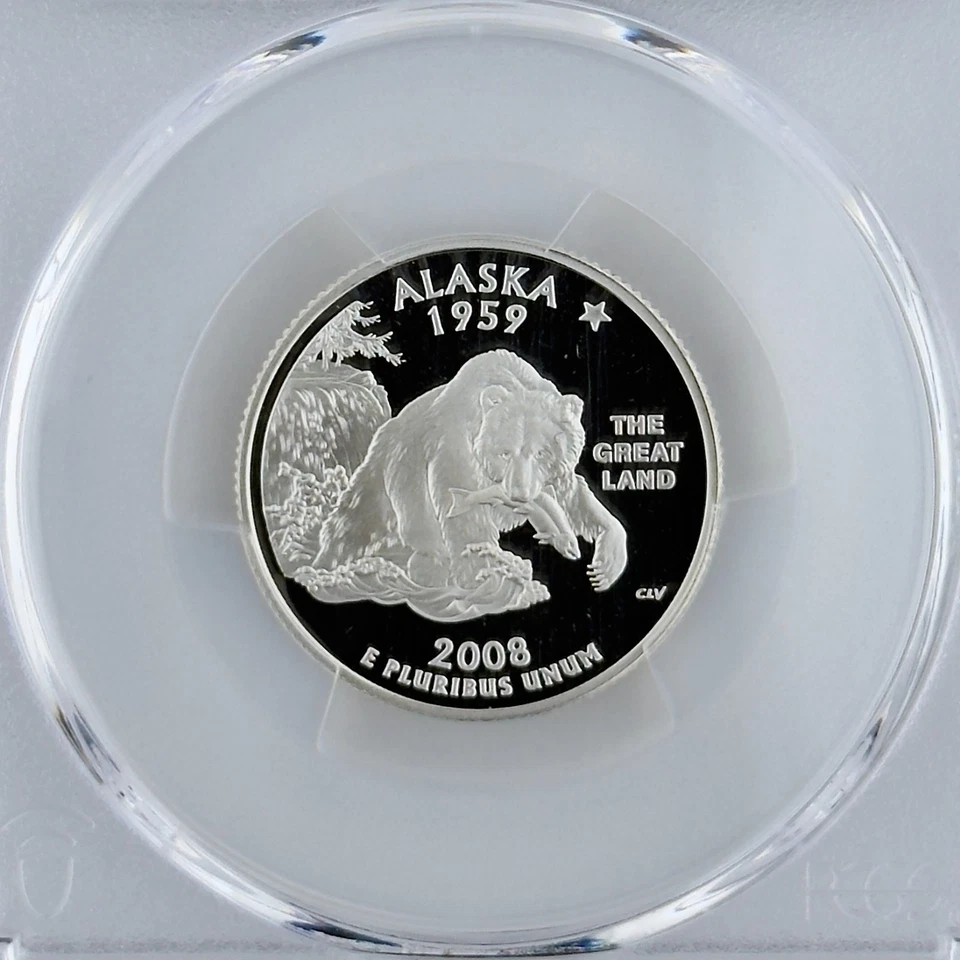 Alaska Silver Quarter PR 70 DCAM PCGS 2008-S Best Top Grade 25c AK State Flag - Image 3 of 4
