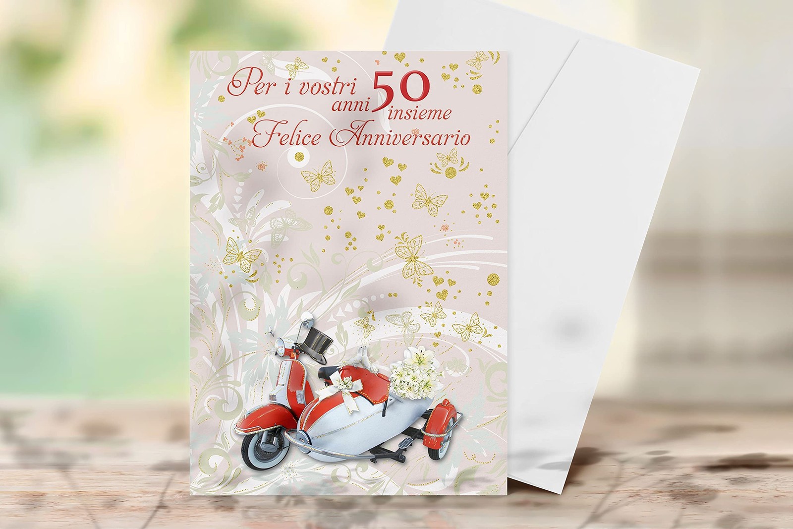 Partylandia Biglietto Anniversario Nozze (Nozze d'Oro Sidecar) (H9m)