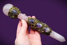 Crystal wand, Rose quartz and Amethyst wand, handmade gemstone wand.