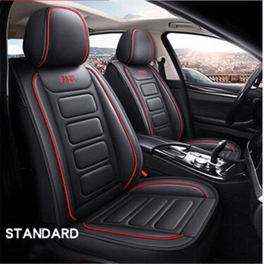 Fundas de asiento de cuero PU negro + rojo para automóvil SUV cojín envolvente completo universal EE. UU. Foto 2 de 4