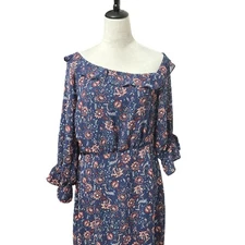 Collective Concepts Maxi Blouson Dress Elastic Waist Ruffle Multicolor W L NWOT