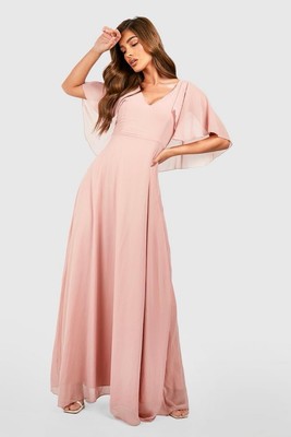 Boohoo CHIFFON CAPE SLEEVE MAXI BRIDESMAID DRESS Size 14 (worn Once) Blush | eBay UK Boohoo CHIFFON CAPE SLEEVE MAXI BRIDESMAID DRESS Size 14 (worn Once) Blush | eBay UK