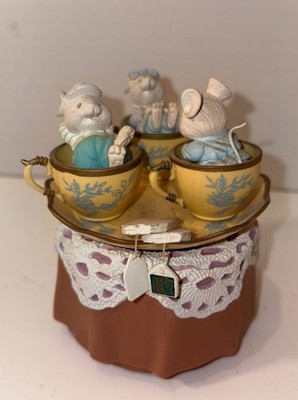 Vintage Enesco Tea For Two Music Box Three Mice In Spinning Tea Cups WORKS 1993