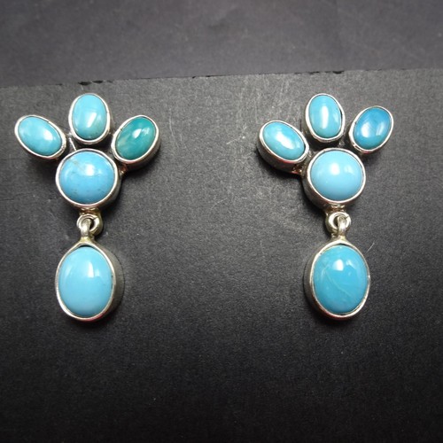Sweet FEDERICO JIMENEZ Sterling Silver TURQUOISE Cluster EARRINGS Dangle Pierced - Picture 8 of 14