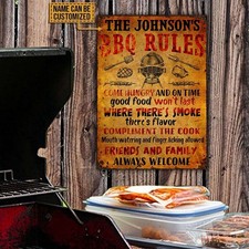 Personalized Grilling BBQ Rules Metal Sign Tin Wall Decor for Grill Area, Patio