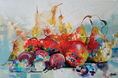 Colorful Abstract Fruit Still Life Original Painting 23x35 cm