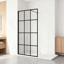 Black Grid Shower Screen Tempered GlassWalk In Shower Enclosure Easy Clean