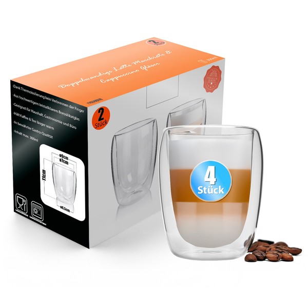 4X Doppelwandige Latte Macchiato GläSer 300Ml ThermogläSer KaffeegläSer-image