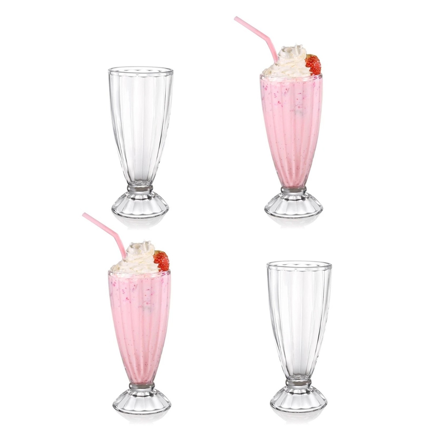 Dessert Glass Set of 4 Clear 340ml Ice Cream Sundae Cup Pedestal Dishwasher Safe