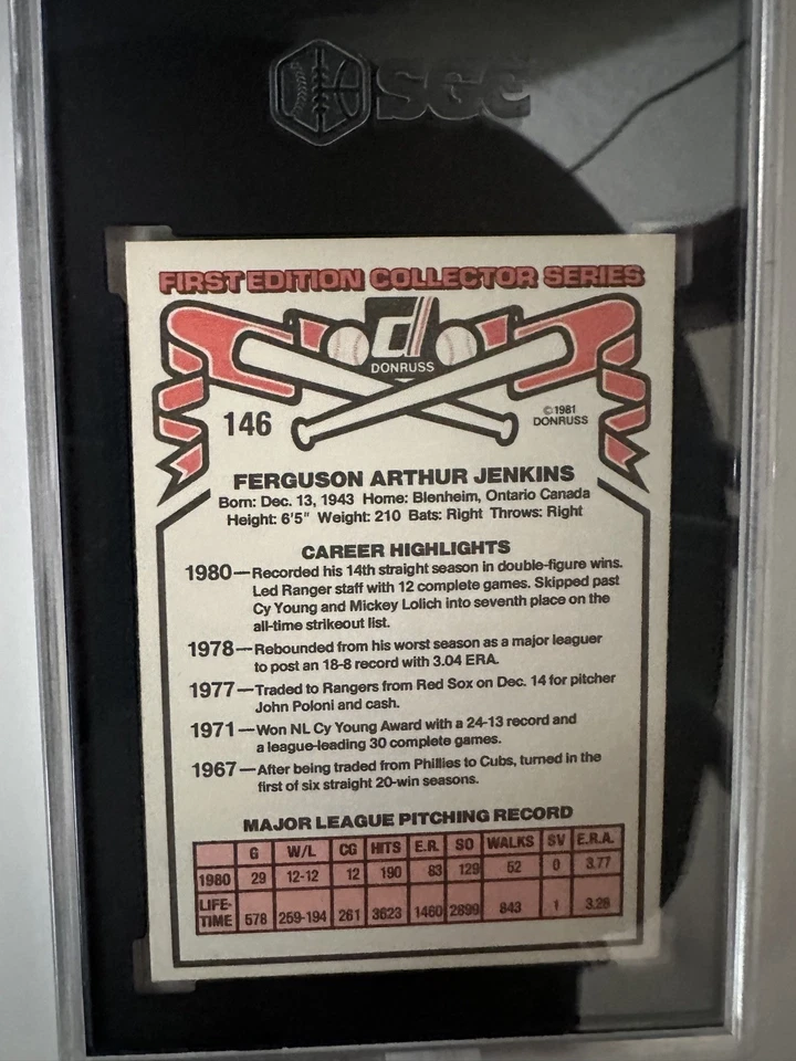 1981 Donruss #146 - Fergie Jenkins  - Image 2 of 2