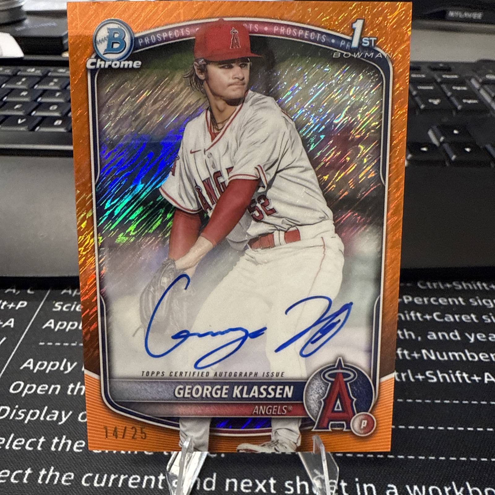 2025 Bowman Chrome 1st Prospects Auto George Klassen Orange Shimmer /25 Angels