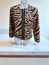 Chico's Tan/Black Animal Print Gold Zip Up Lined Blazer Jacket size 1