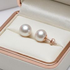 14K Solid Yellow Gold 4mm  12mm White Crystal Pearl Stud Earrings Classic Gift